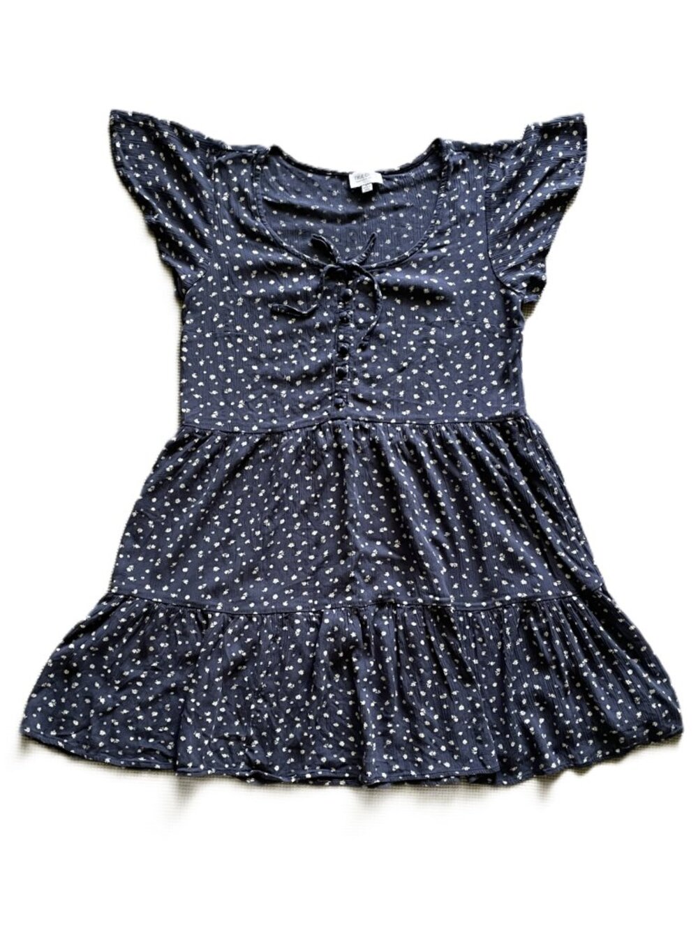 True Craft - Women's Floral Tiered Mini Dress - Navy Blue - Size L - Pre-Owned